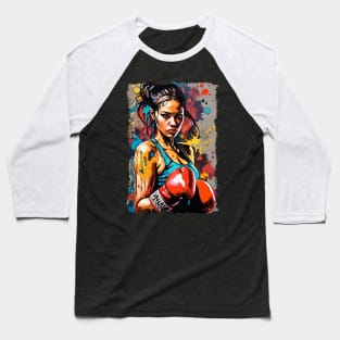 Boxing Girl Pop Art Fighter Martial Arts Portrait Baseball T-Shirt